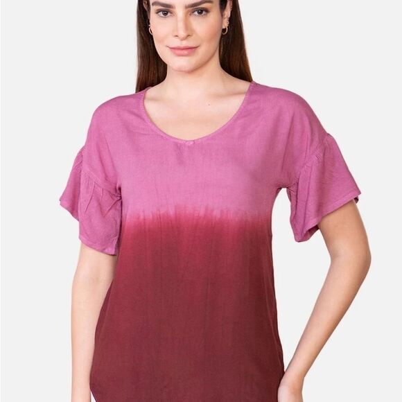 Tamsy Purple Burgundy Ombré Top 1x - Picture 1 of 11